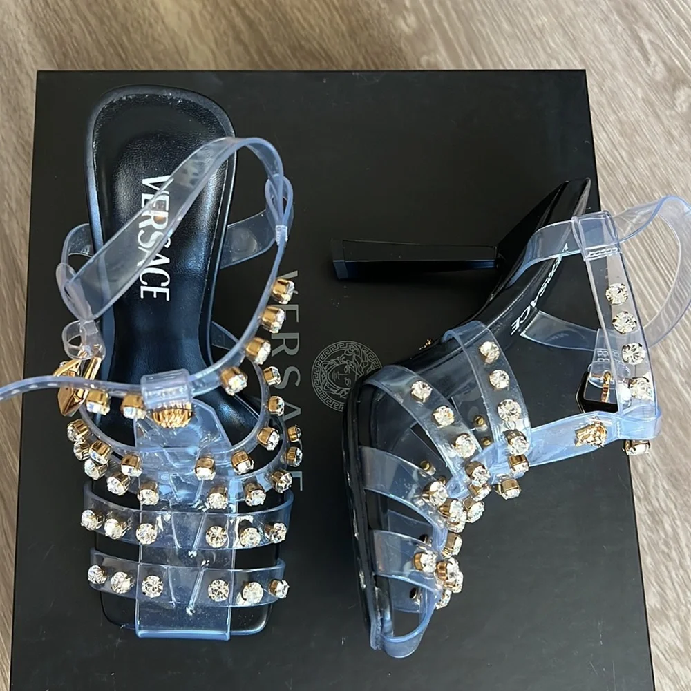 Versace Sandal Heels Jewels Sparkly_Versace Women's Embellished Caged Jelly - Picture 3 of 12